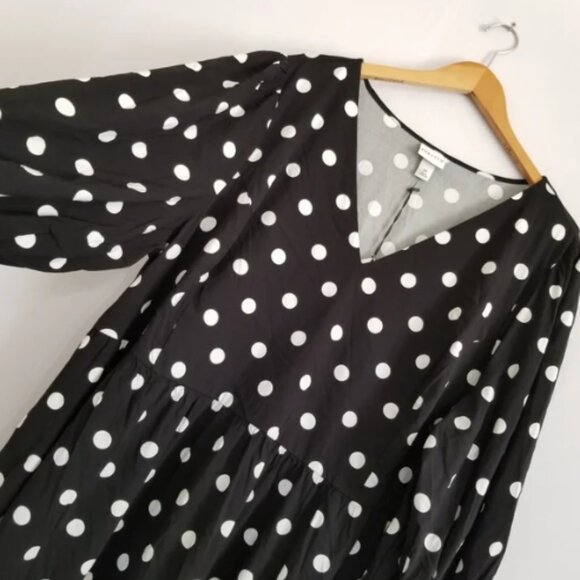 NWOT Ava & Viv Black & White Polka Dot Midi Dress - Picture 3 of 4